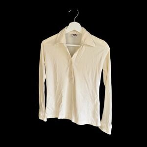 50's Currants By Jeri Jo Button Up Henley Shirt Collared Cream Velour Distressed